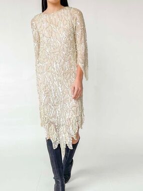 1980’s Vtg honey beaded silk sequin dress 100% silk size small